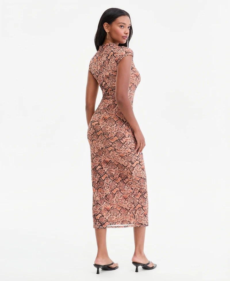 Bar Iii Women's Mock Neck Short-Sleeve Print Bodycon Midi Dress, Macy's Exclusive