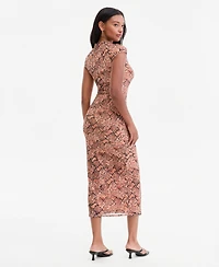 Bar Iii Women's Mock Neck Short-Sleeve Print Bodycon Midi Dress, Macy's Exclusive