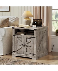 Slickblue Wooden Farmhouse Bedside Table 23.6 Inch with Charging Station