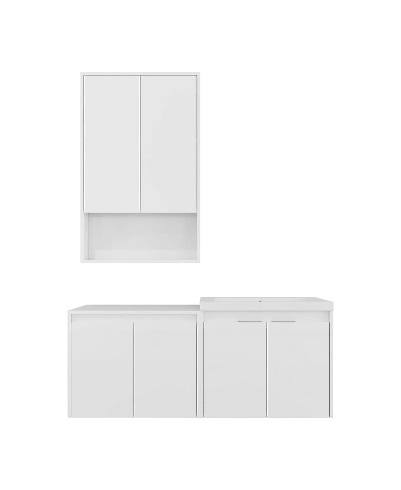 Sillysis 47 Inch Modern Wall Mounted Bathroom Vanity with Resin Sink, Soft Close Doors, Water-Resistant Double Cabinet Storage
