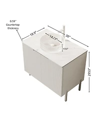 Sillysis 30 Inch Modern Bathroom Vanity with Glass Vessel Sink, Double Door Storage, Soft Close, Marble Style Top for Small Spaces