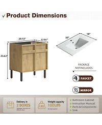 Sillysis 30 Inch Freestanding Bathroom Vanity with Ceramic Sink, 3D Texture Panels, Modern Mdf Cabinet for Small Spaces