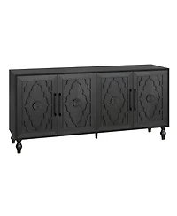 Clihome 63'' Large Storage Cabinet with Metal Handle, Carved Flower Doors, Wooden Mordern Sideboard Console Adjustable Shelves