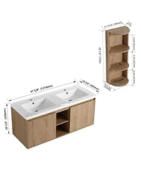 Sillysis 48 Inch Wall Mounted Double Sink Bathroom Vanity with Storage Rack, Soft Close Doors, Open Shelves, Modern Floating Cabinet