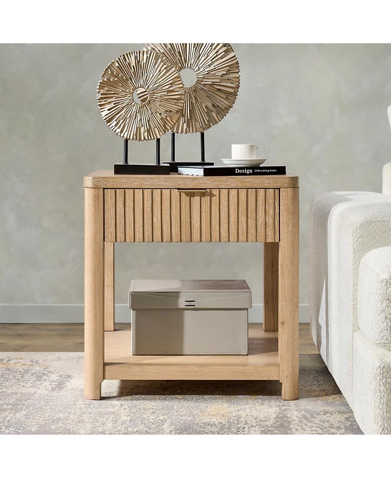 Hulala Home Eustacio Modern 23.75"W Fogarty Oak Grain Fluted End Table