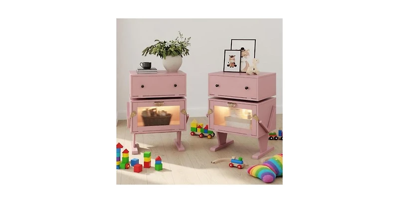 Lucky One 20.7"W Led Nightstand w/ 360 Degree Rotating Drawer Robot Design