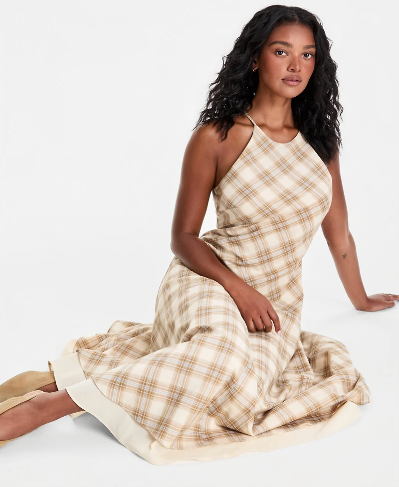 And Now This Women's Cotton Plaid Cami-Strap Asymmetric Dress, Macy's Exclusive
