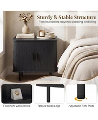 Slickblue Mid Century Nightstand with Sliding Tambour Doors and Storage Shelf