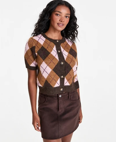 And Now This Women's Plaid Short-Sleeve Button-Front Cardigan, Macy's Exclusive