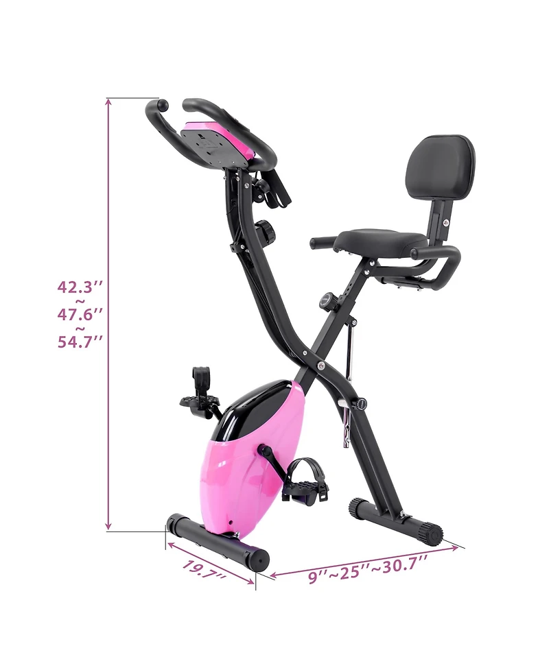 Zeny Folding Exercise Bike, Fitness Upright and Recumbent X-Bike with 16-Level Adjustable Resistance, Arm Bands Backrest