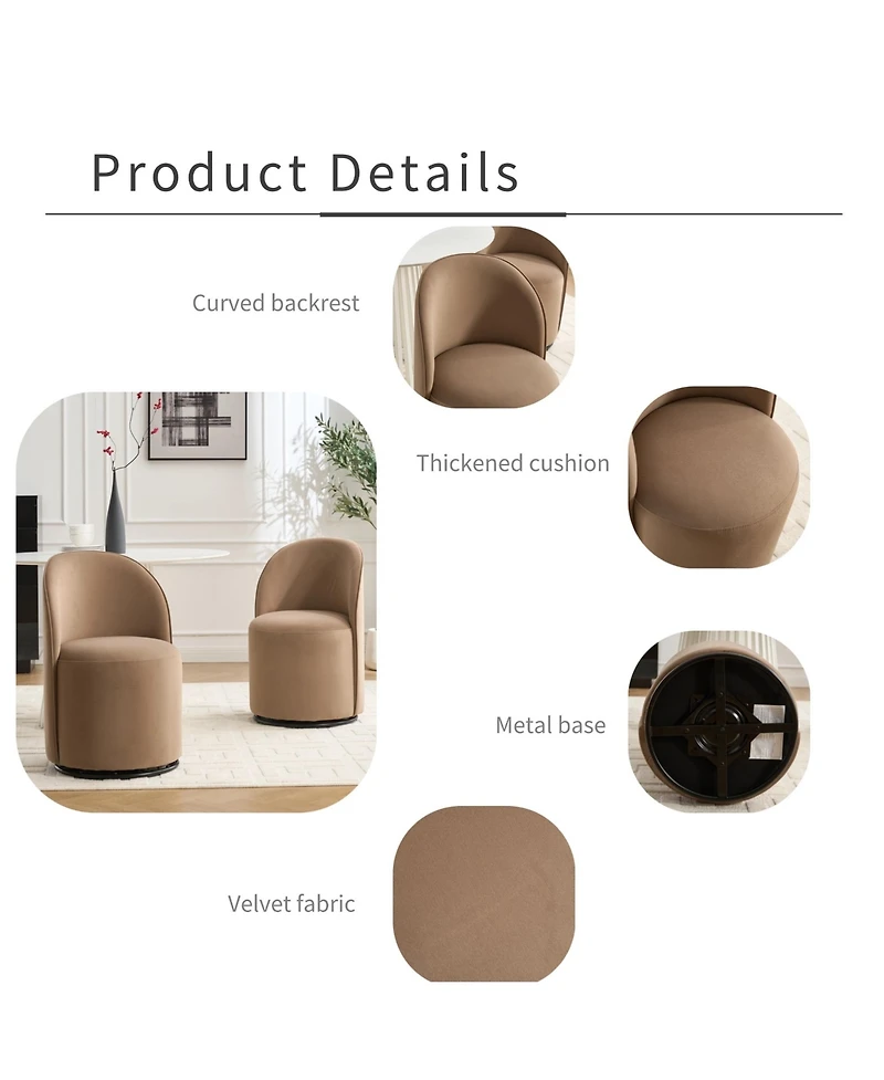 Boyel Living Swivel Barrel Chair Velvet Dining 360 Degree Round Armless Accent for Bedroom Room