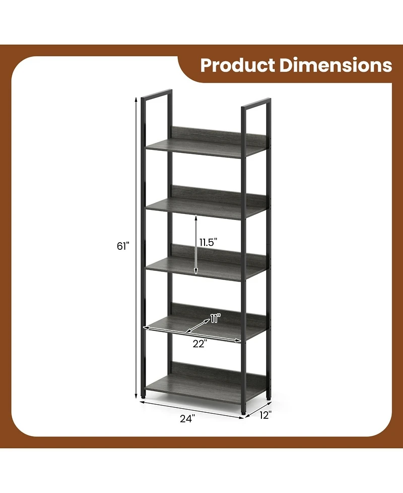 Slickblue Modern 5-Tier Wooden Bookshelf with Open Shelves and Back