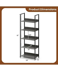 Slickblue Modern 5-Tier Wooden Bookshelf with Open Shelves and Back
