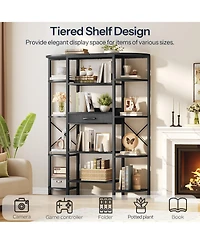 Slickblue Tall Bookcase with 12 Open Shelves and Fabric Storage Drawer