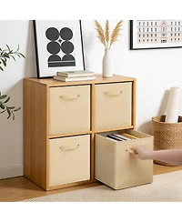 homfan 6-Pack Foldable Fabric Storage Bins with Faux Leather Handles, Cube Organizer Baskets for Shelves and Closet