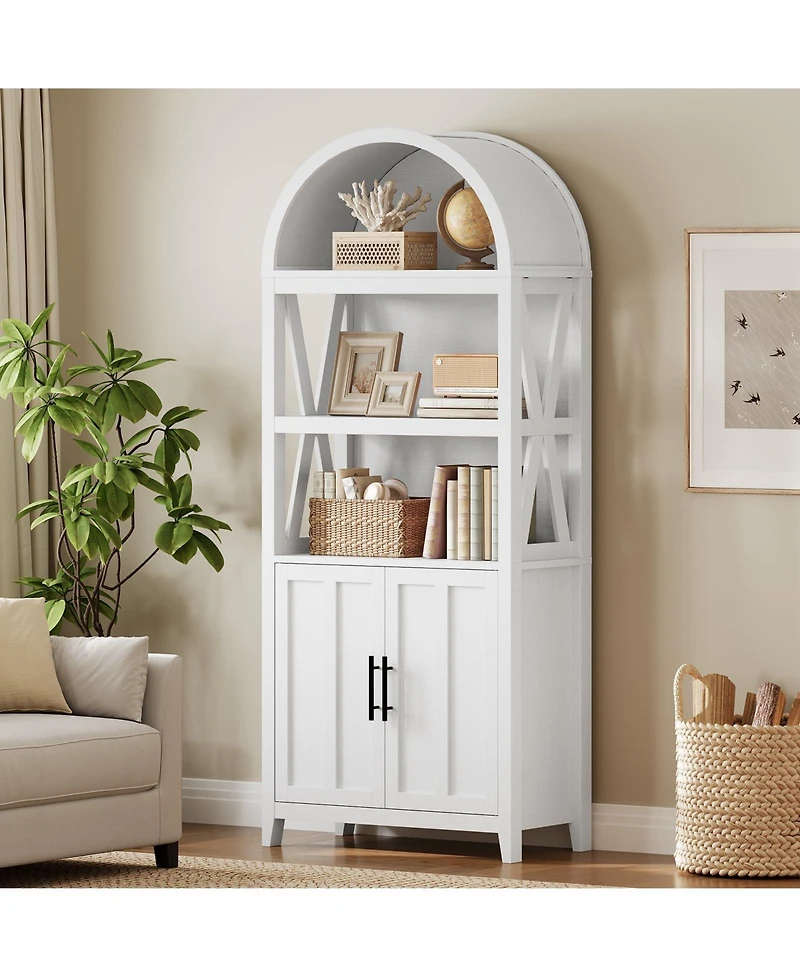 Slickblue Modern Farmhouse 5-Tier Bookcase with Arched Design and Display Shelves