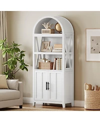 Slickblue Modern Farmhouse 5-Tier Bookcase with Arched Design and Display Shelves