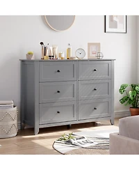 homfan 2 Set of 6 Drawer Dresser for Bedroom, Modern Double Chest of Drawers with Deep Storage, Wide Storage Organizer Unit for Closet, Living Room