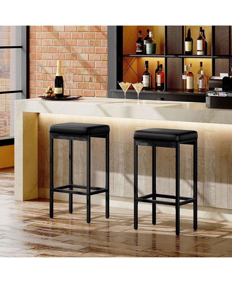 Slickblue Counter Height Bar Stools 2 Piece with Thick Padded Seat and Metal Base