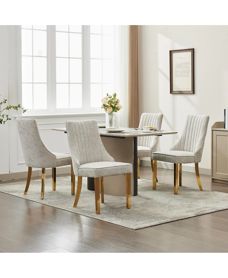 Clihome Rayon Cloth Flocking Chenille Dining Chairs Channel Kitchen Dinner Chair Comfy Fabric Upholstered