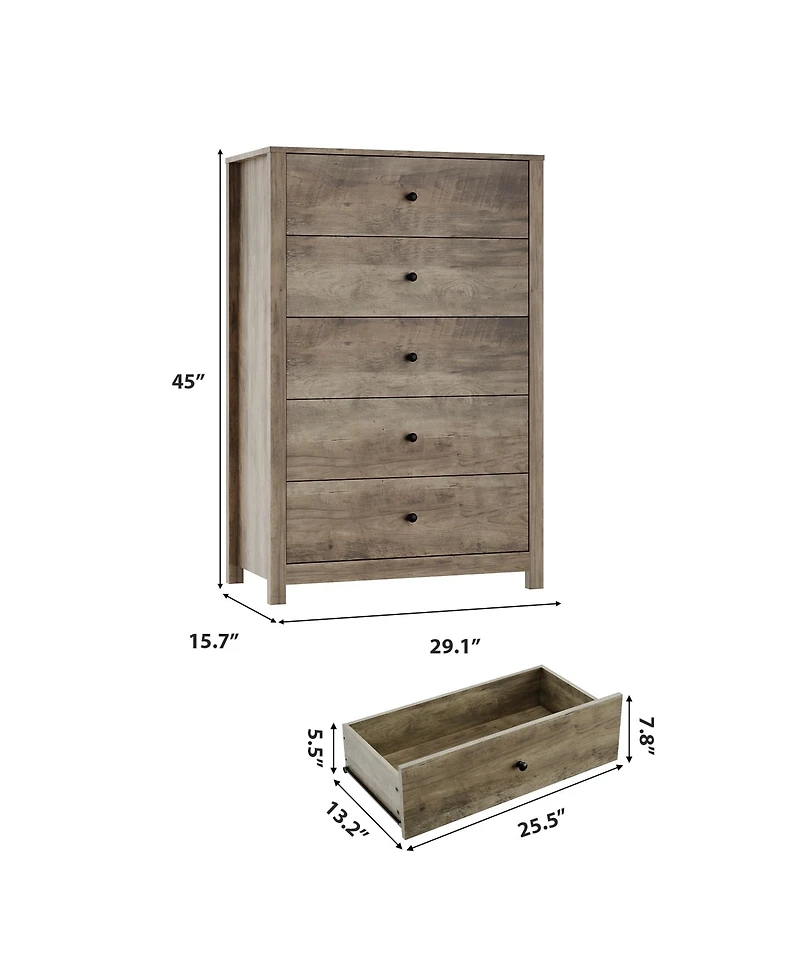 homfan Tall 5 Drawer Dresser with Deep Drawers and Metal Knobs for Bedroom, Entryway, Hallway