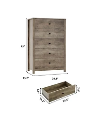 homfan Tall 5 Drawer Dresser with Deep Drawers and Metal Knobs for Bedroom, Entryway, Hallway