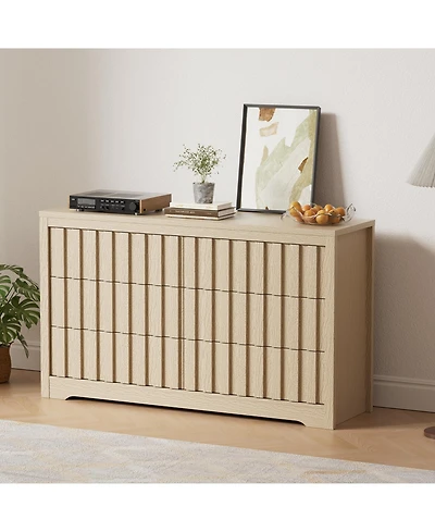 homfan Mid-Century Modern 6 Drawer Dresser for Bedroom - Spacious Wooden Chest - Large Clothes Storage Cabinet
