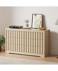 homfan Mid-Century Modern 6 Drawer Dresser for Bedroom - Spacious Wooden Chest - Large Clothes Storage Cabinet