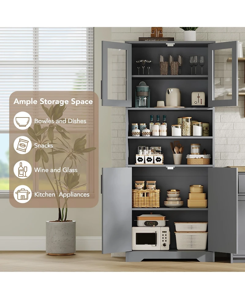 homfan 67" Bathroom Cabinet - Freestanding Storage with Glass Doors and Adjustable Shelves for Kitchen or Living Room