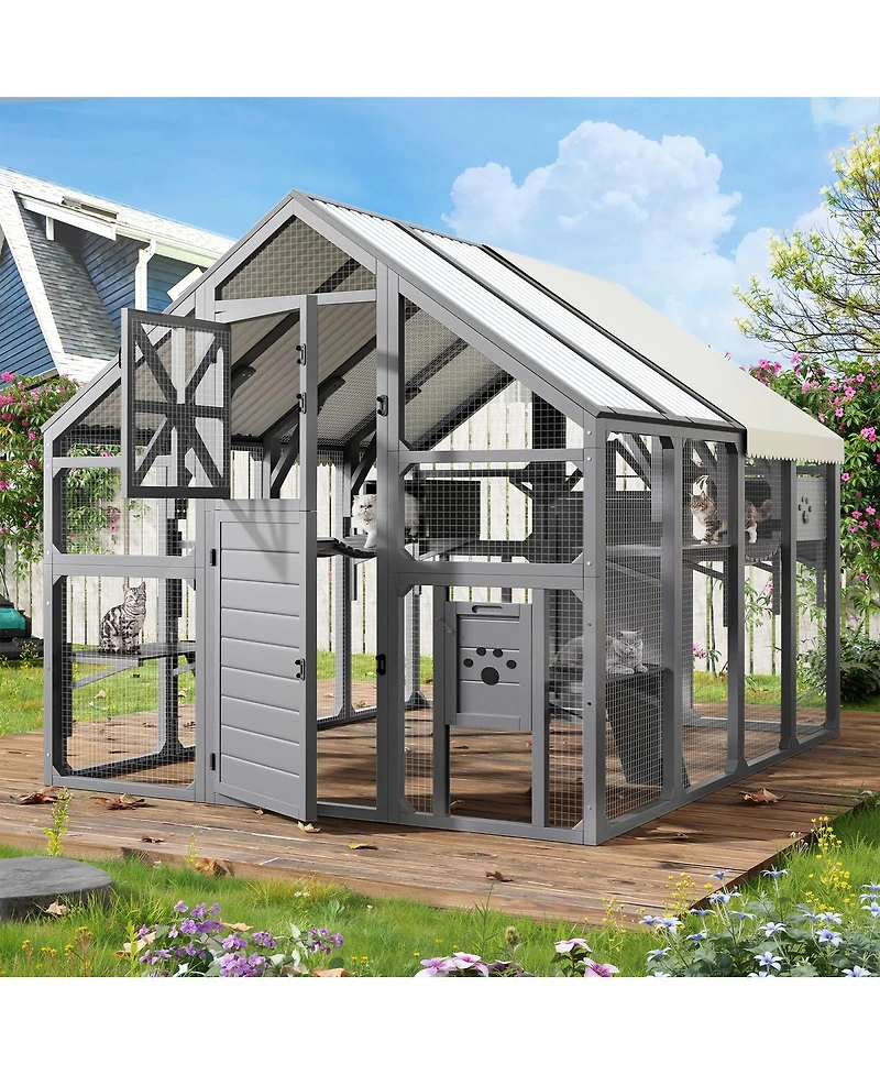 Streamdale Furniture Extra Large Walk-in Outdoor Catio with 7 Platforms and Weatherproof Roof
