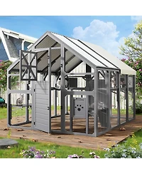 Streamdale Furniture Extra Large Walk-in Outdoor Catio with 7 Platforms and Weatherproof Roof