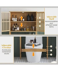 Midola Over the Toilet Cabinet, Bamboo Bathroom Above Toilet Storage with Slatted Doors and Adjustable Shelf for Bathroom