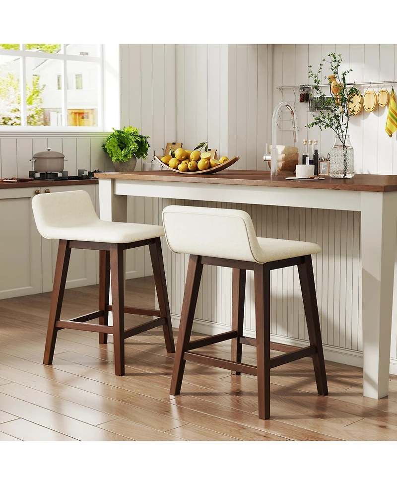 Gymax 2 Piece 24'' Upholstered Barstools with Low Back Footrest Wood Legs for Kitchen Island