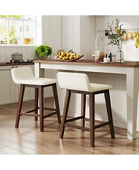 Gymax 2 Piece 24'' Upholstered Barstools with Low Back Footrest Wood Legs for Kitchen Island