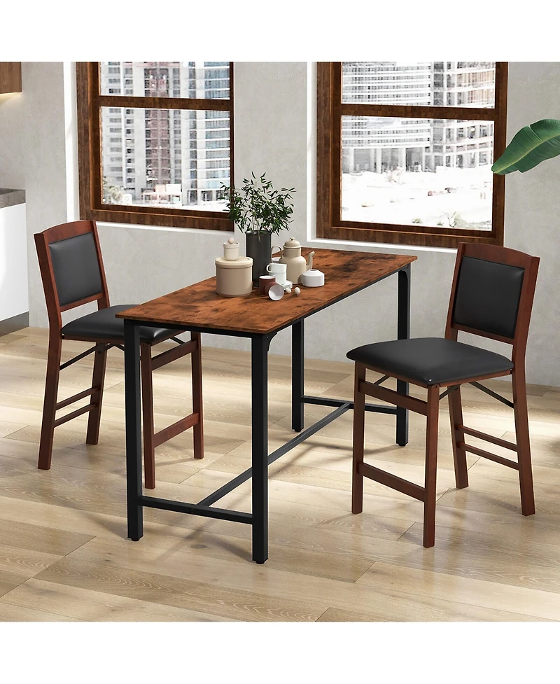 Gymax Set of 2 Counter Height Chairs with Rubber Wood Legs Padded Seat and Backrest
