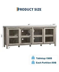 homfan Modern Tv Stand for 65 Inch, Entertainment Center with Storage Cabinet, 4 Sliding Glass Doors, Mid Century Media Console Table for Living Room