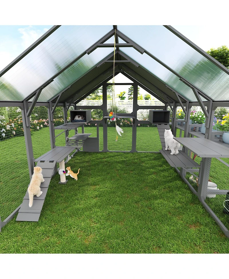 Streamdale Furniture Large Wooden Outdoor Catio with Planter Resting Boxes and Waterproof Cover