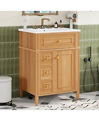Phying 24 Inch Bathroom Vanity with Sink Solid Wood Vanity Cabinet with Flip Out Drawer 2 Soft Close Drawers Freestanding Bathroom Storage Cabinet