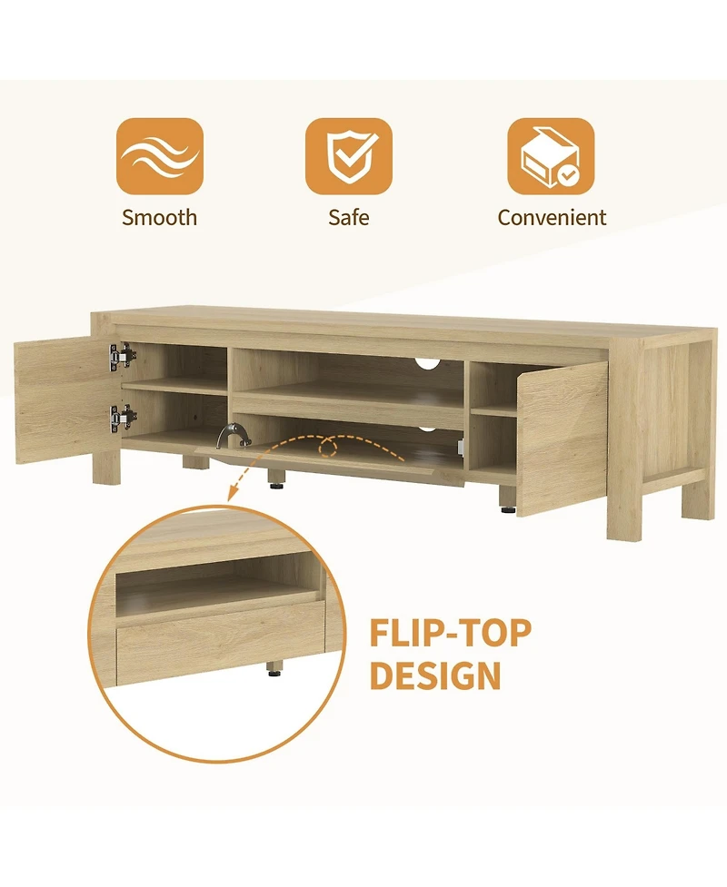 homfan Farmhouse Tv Stand with Doors and Cabinet, Modern Entertainment Center for Living Room and Bedroom Fits Tv's up to 70" Sturdy Wood Construction