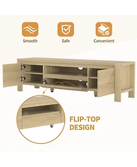 homfan Farmhouse Tv Stand with Doors and Cabinet, Modern Entertainment Center for Living Room and Bedroom Fits Tv's up to 70" Sturdy Wood Construction