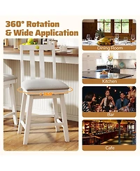 Gymax Set of 2 25'' Swivel Counter Height Chairs with Upholstered Seat Rubber Wood Frame