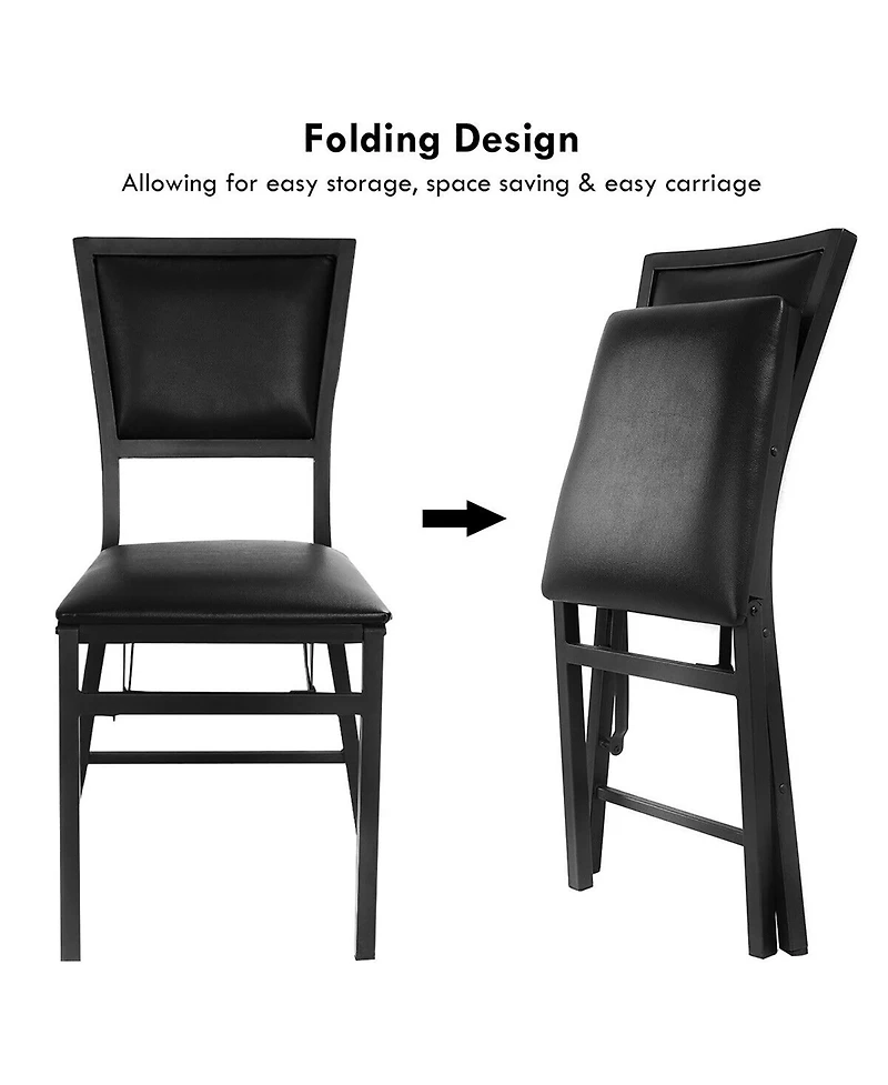 Gymax Set of 4 Steel Folding Chair Pu Upholstered Counter Height Side Chairs with High Backrest