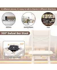 Gymax 4 Pieces 24 Inch Rubber Wood Counter Height Stool Swivel Bar Stool Inclined Backrest