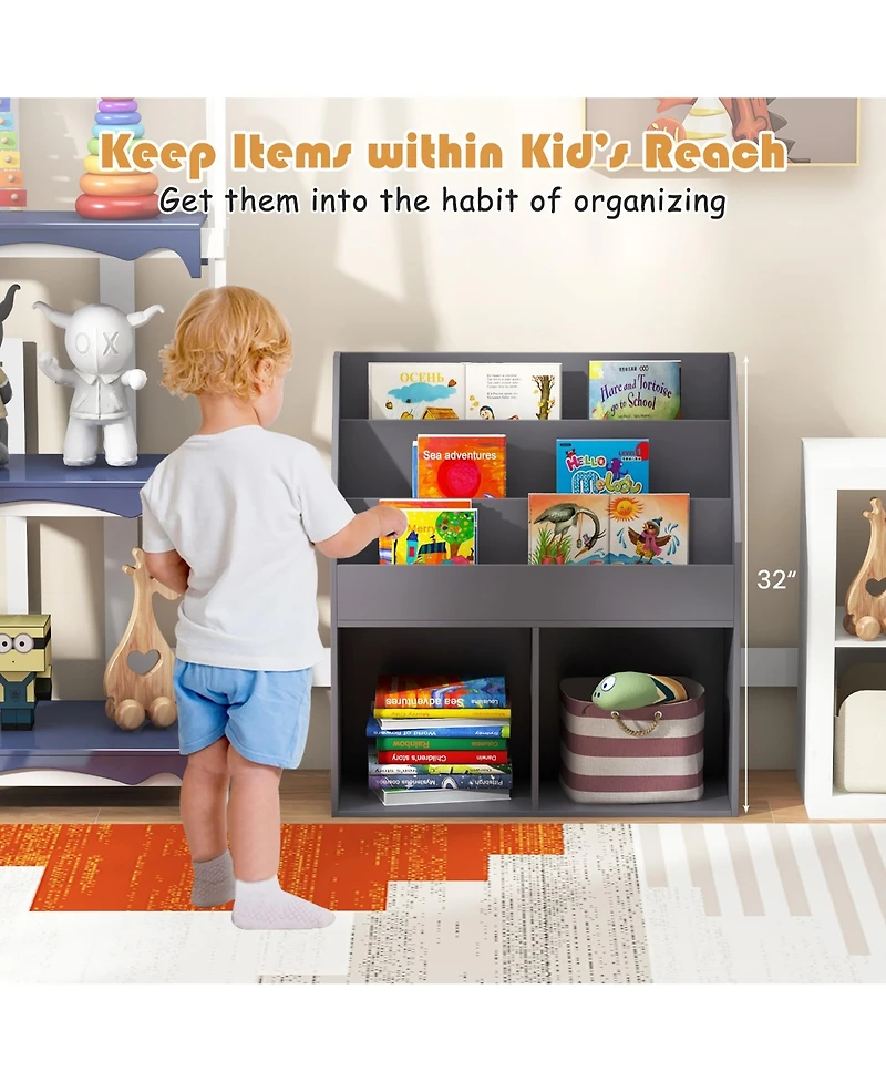 Gymax Kids Wooden Bookshelf Bookcase Children Toy Storage Cabinet Organizer