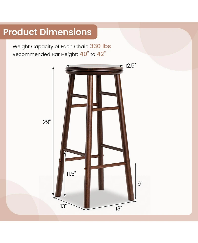 Gymax Set of 29'' Swivel Bar Stools with Backless Design Footrests and Strong Crossbars