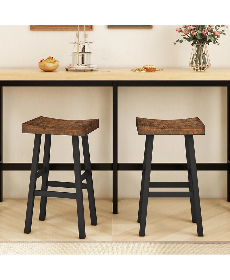 Gymax 29 Inch Set of 4 Bar Stools Bar Height Barstools with Saddle Seat