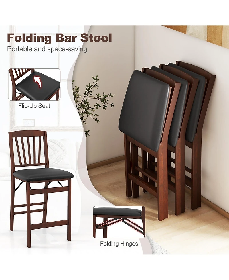 Gymax Set of Counter Height Chairs Folding Kitchen Island Stool with Padded Seat