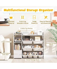 Gymax 4-Tier Kids Toy Storage Organizer Bookshelf with 8 Toy Organizer Bins Door