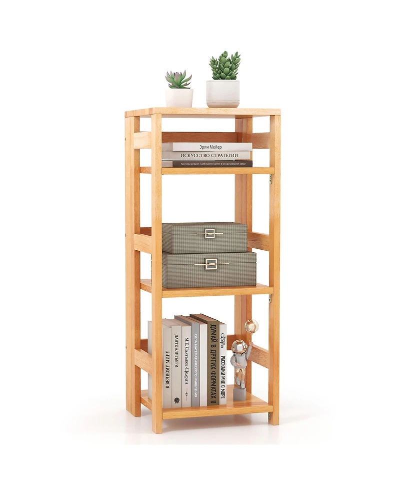 Gymax 4 Tier Bookshelf Floor Storage Shelf with Rubber Wood Frame Anti Toppling Kits