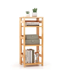 Gymax 4 Tier Bookshelf Floor Storage Shelf with Rubber Wood Frame Anti Toppling Kits